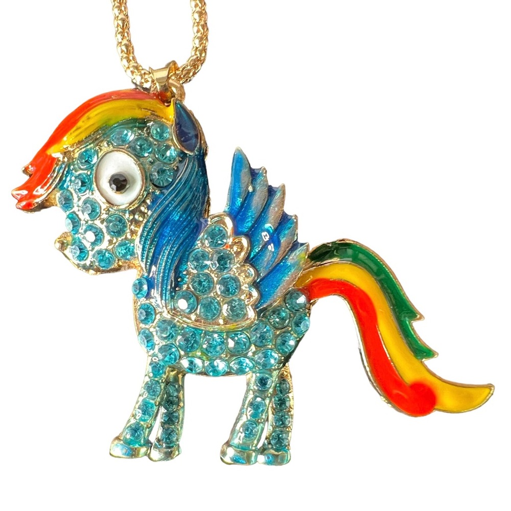 🐴 NWT! Blue Rhinestone Pony Necklace